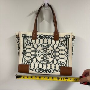 Tory Burch Black and Cream Tote with Brown Accents